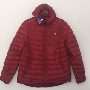 champion red puffer jacket